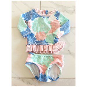 Ruffle Butts Long Sleeve Rash Guard 2-Piece Swimwear Baby 6-12m